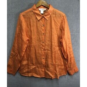 C&C California Top Size Large Linen Orange Button Up Long Sleeve
